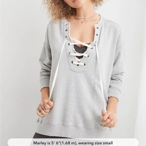 Aerie Lace Up Oversized Crew Sweatshirt